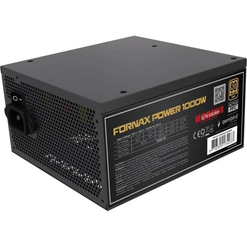Gembird Fornax Power 1000W 80 Plus Gold, aktiv PFC, 12 cm