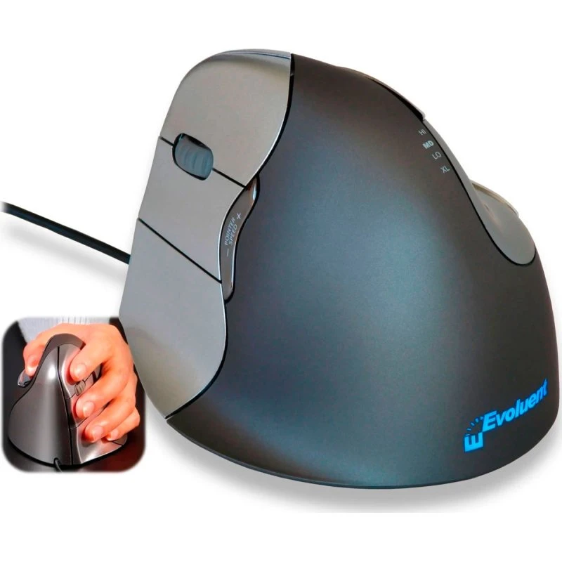 Evoluent 4 VerticalMouse VM4L Venstre - Medium, Sort/Sølv