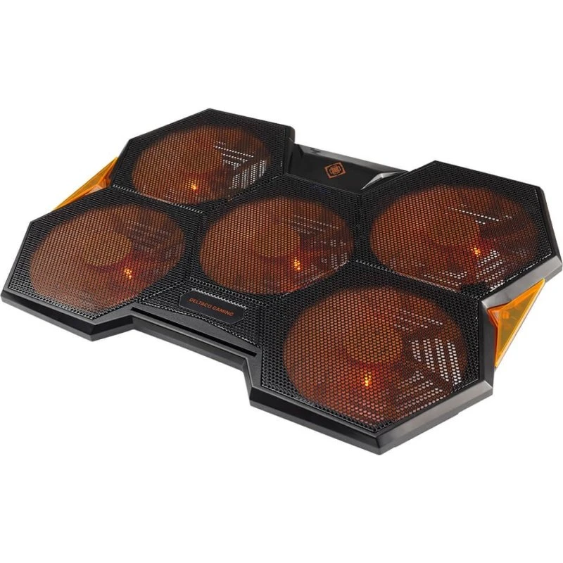 Deltaco GAMING Laptop Køler 5x140mm, 2xUSB, Sort/Orange