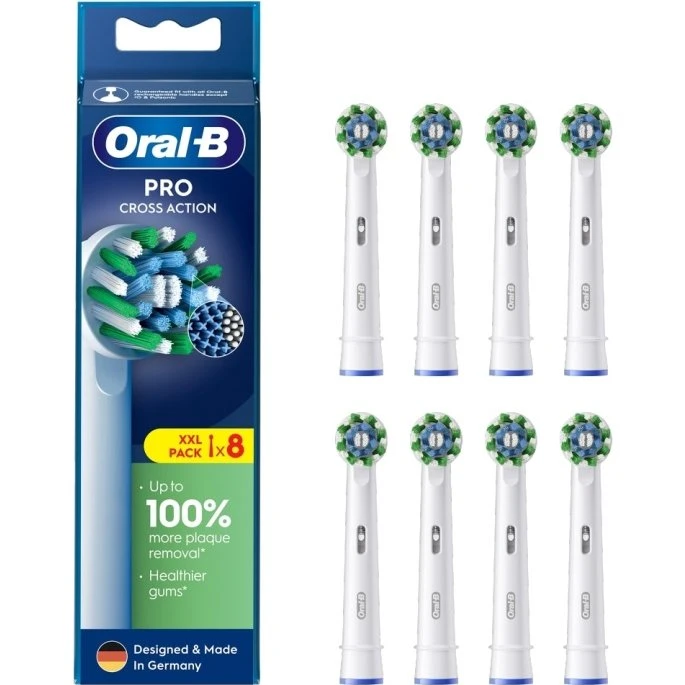 Oral-B EB50RX CrossAction Tandbørstehoveder, 8 stk, hvid