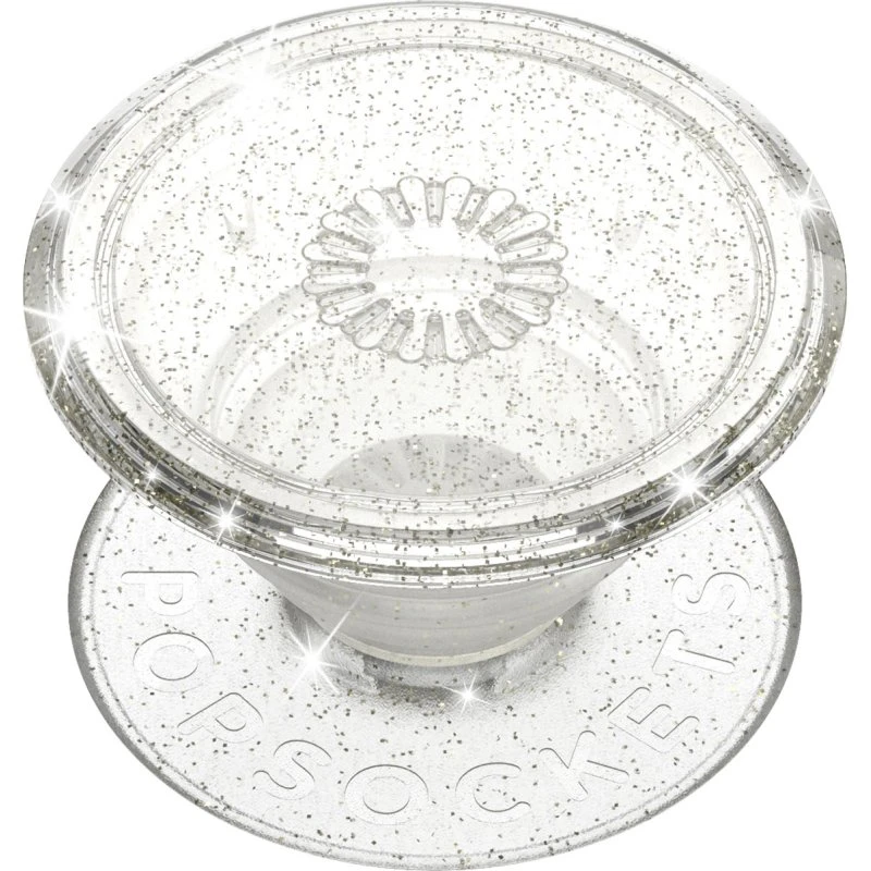 PopSockets PopGrip Clear Glitter Silver – Aftageligt Greb & Stander