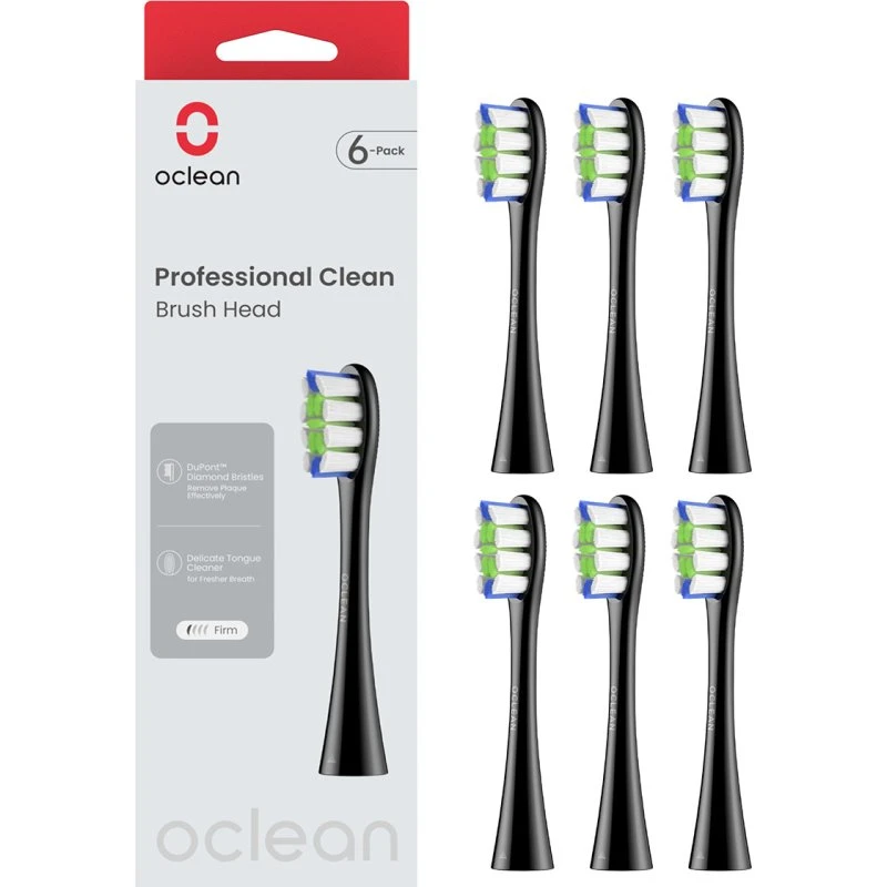 Oclean Professional Clean Tandbørstehoveder, Sort, 6 stk