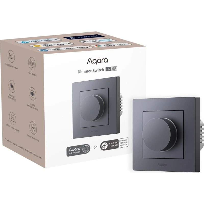 Aqara Dimmer Switch H2 Grå - Smart Lysdæmper med Zigbee & Matter over Thread