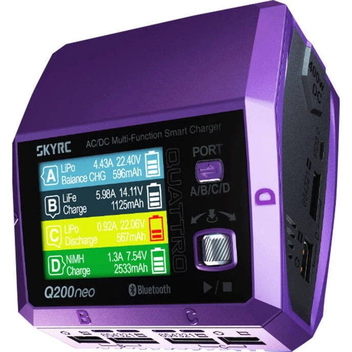 SkyRC Q200neo 4-porte Batterioplader, 10A, 400W (AC/DC)