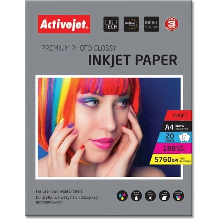 Activejet Fotopapir Glans A4 180 g/m² 20 ark