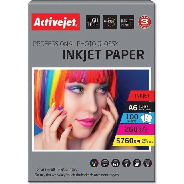 Activejet Fotopapir Glans A6 260 g/m² 100 ark