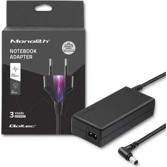 Qoltec 50068 65W Strømadapter til Acer Aspire, 19V, Sort