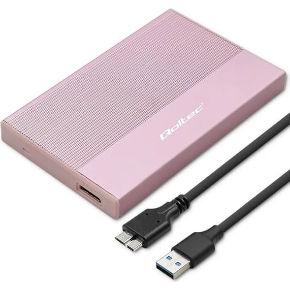 Qoltec Aluminiumskabinet 2,5" SSD/HDD USB 3.0 2TB Lyserød
