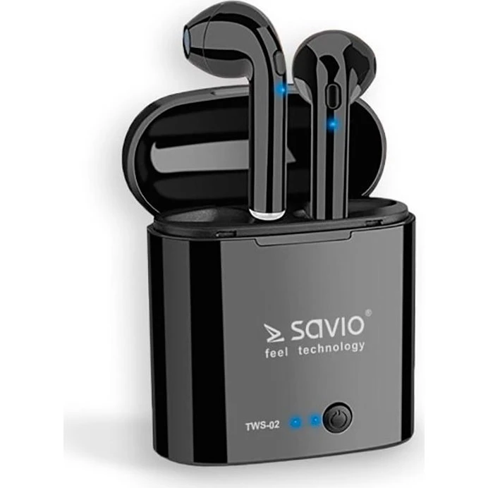 Savio TWS-02 Bluetooth In-Ear Earbuds med 4 timers batteri, Sort
