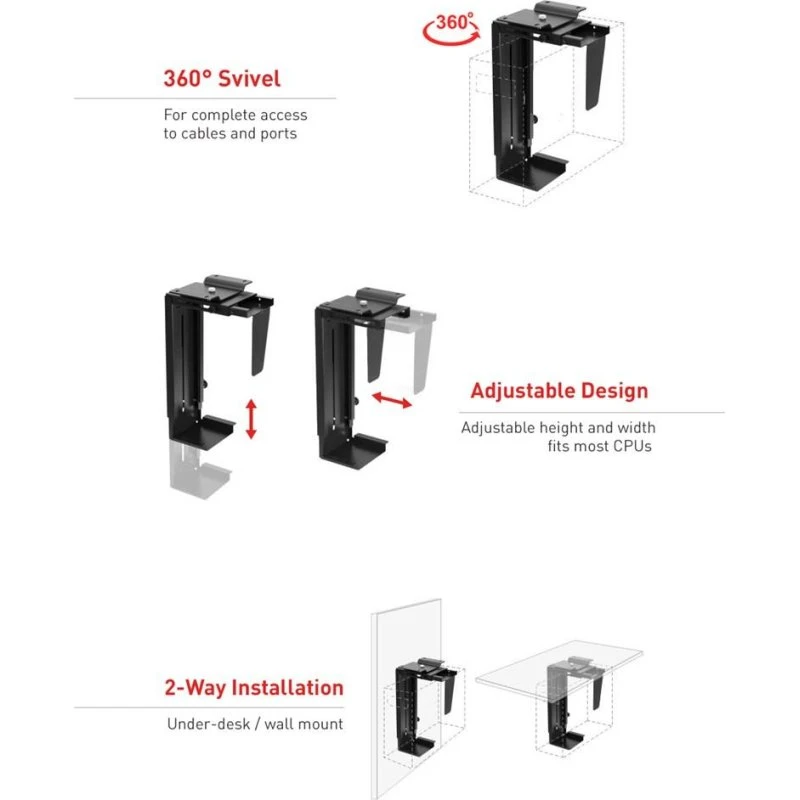 Maclean MC-713 B PC-holder under bord, stål, sort, 10 kg