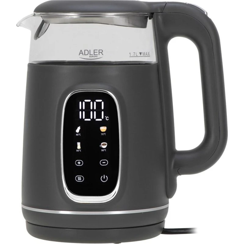 Adler AD 1305 Elkedel 1,7 L grå med touch og temperaturstyring