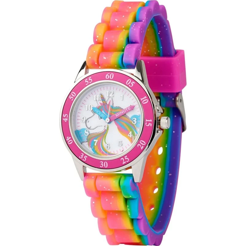 Accutime Time Teacher Rainbow Unicorn 33mm, Silikonerem