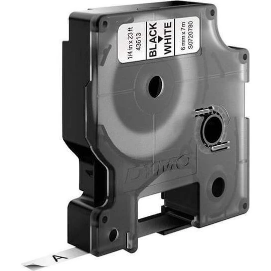 Dymo D1 6mm x 7m Sort på Hvid Etiketbånd