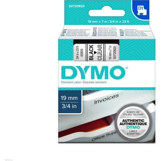 DYMO Farvetape 19mm x 7m Sort på Transparent