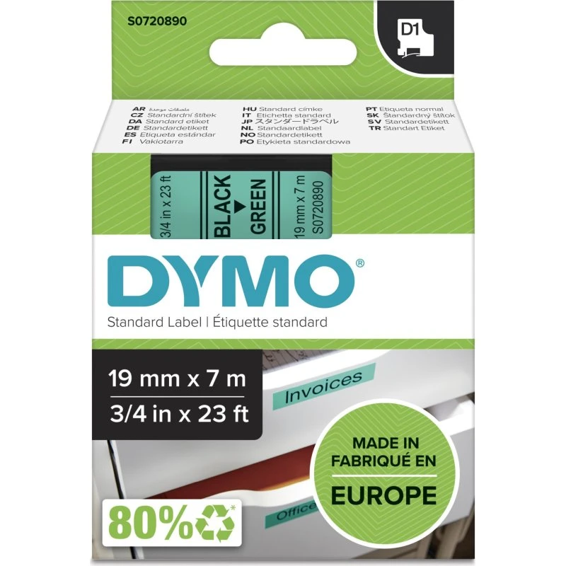 DYMO D1 19mm x 7m Sort/Grøn Etikettrulle