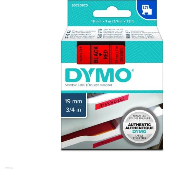 Dymo D1 19mm x 7m Sort/Rød Mærkebånd