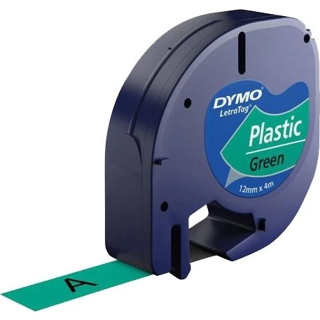 DYMO LetraTAG Plastiktape, Sort på Grøn, 12mm x 4m