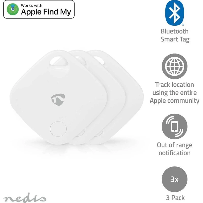 Nedis Smart Tag 3 stk. Hvid | Kompatibel med Apple Find My | Batteri medfølger