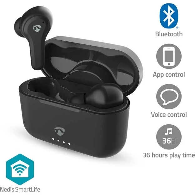Nedis Fully Hybrid Trådløse Øretelefoner | Sort | 36 timer batteri | Hybrid ANC + ENC