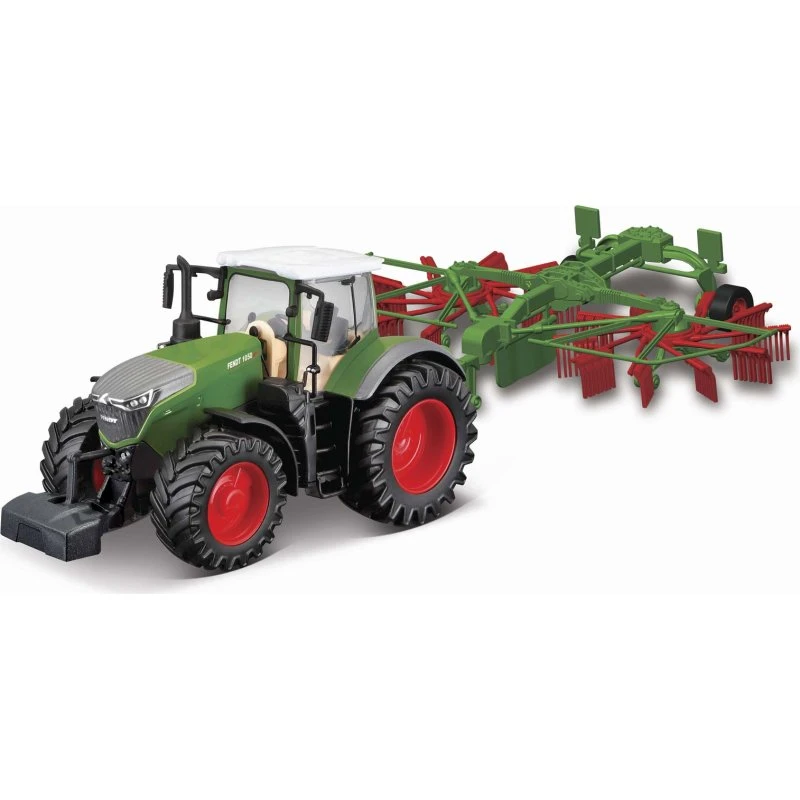 Burago Fendt 1050 Vario Traktor med Høvender, Grøn, 10 cm