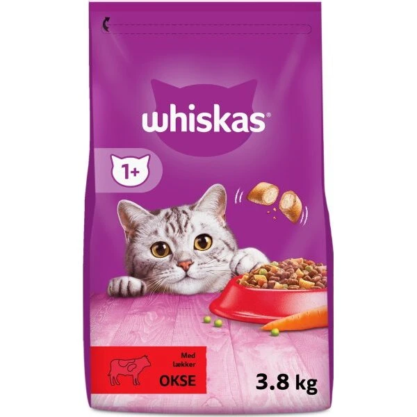 Whiskas 1+ tørfoder med okse 3,8 kg