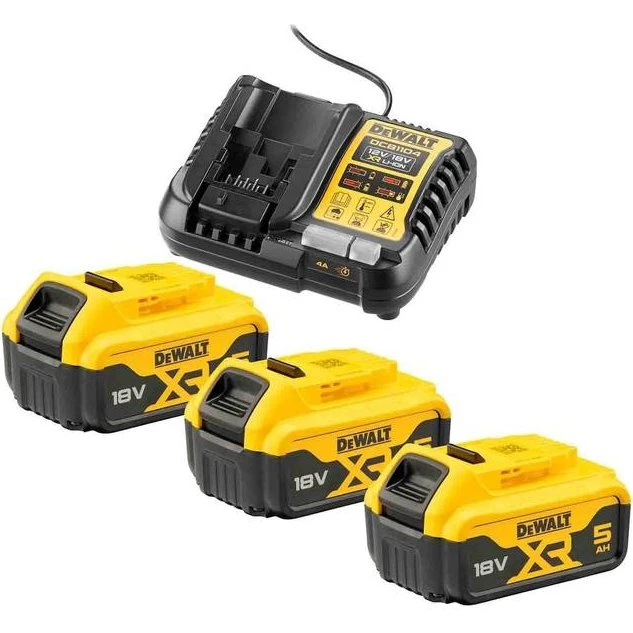 DeWALT DCB1104P3-QW 18V Li-Ion 5Ah Batteri- og Oplader-sæt (3 stk)