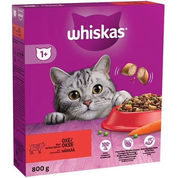 Whiskas Tørfoder m. oksekød 1+ 800 g