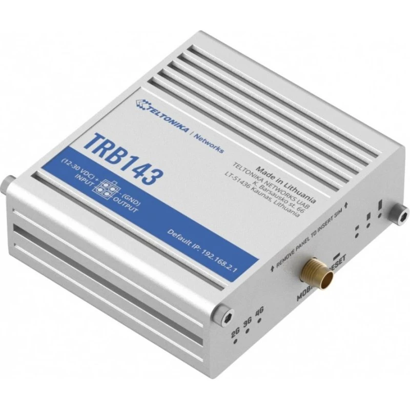 Teltonika TRB143 Industriel Gateway - M-Bus, LTE Cat 4, 1x Gigabit Ethernet, 12–30V DC - Sølv