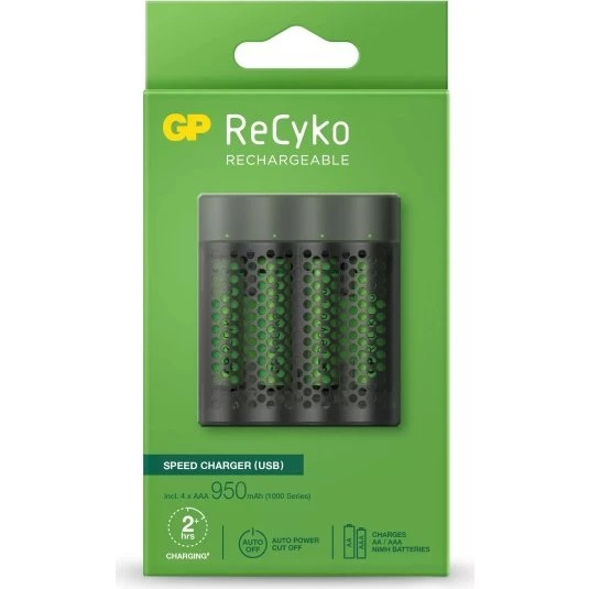 GP ReCyko Speed Charger med 4x AAA 950mAh (Grøn)