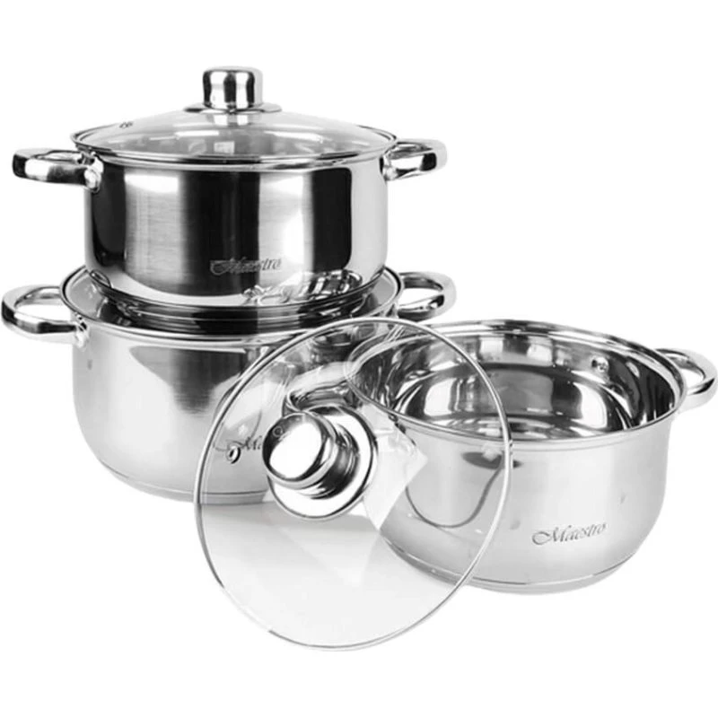 Maestro MR-2020-6M Grydesæt 6 dele rustfrit stål 2/3/4L sølv