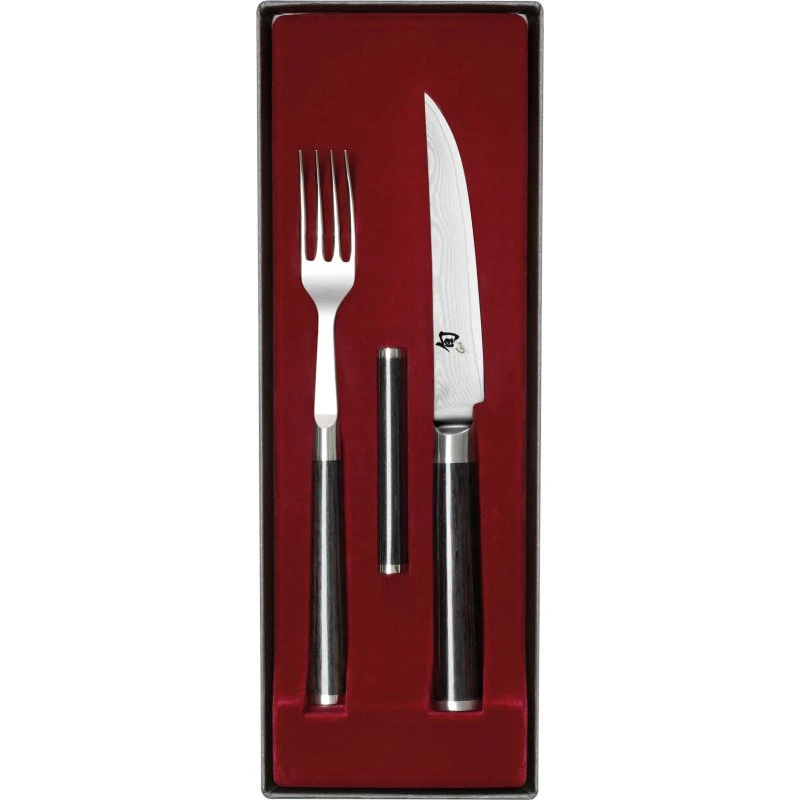KAI Shun Classic Steakkniv & Gaffel-sæt, Krom/Sort