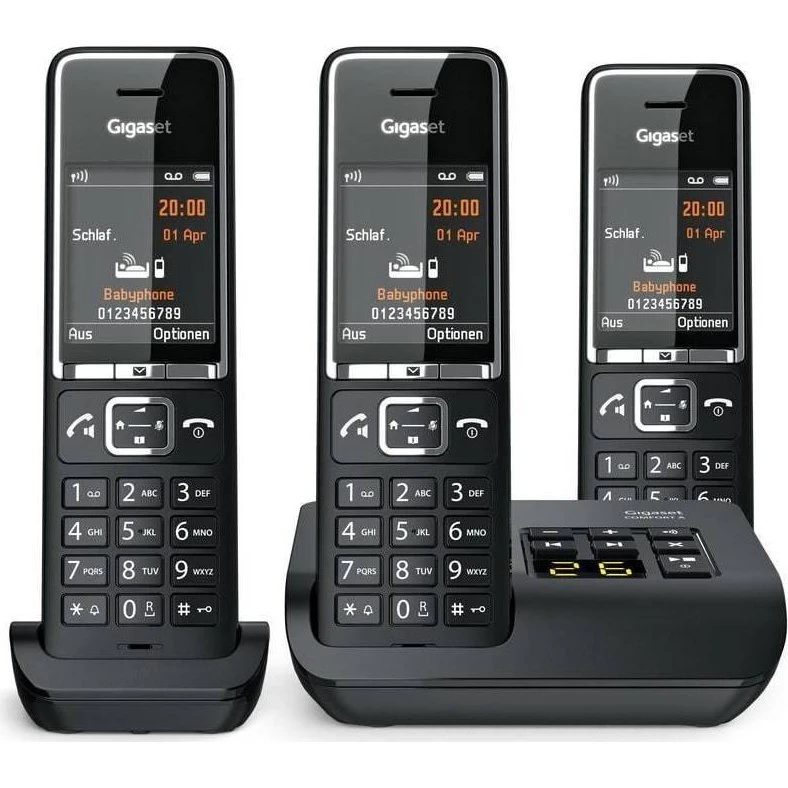 Gigaset Comfort 550A Trio Trådløs Telefon, Sort/Chrom, 3 Håndsæt