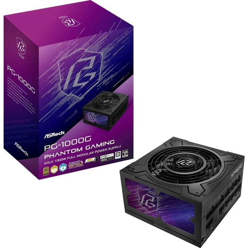 ASRock Phantom Gaming PG-1000G 1000W, fuld modulær, 80 Plus Gold, sort