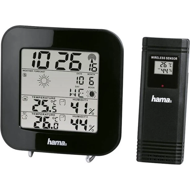 Hama EWS-200 Vejrstation Sort med DCF-ur og 3 sensorer