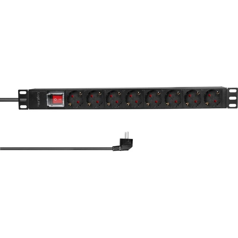 LogiLink 8-vejs PDU 16A 19" Rack, Sort