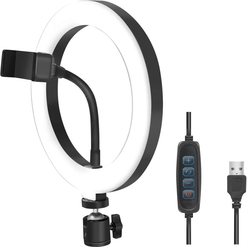 Ringlys til smartphone 20 cm, justerbar farvetemperatur og lysstyrke, sort
