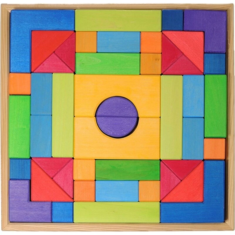 Grimm's Byggesæt Basic 2 – 46 træklodser i regnbuefarver