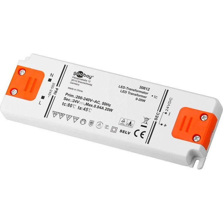 Goobay LED-strømforsyning 24VDC/20W, slimline, IP20