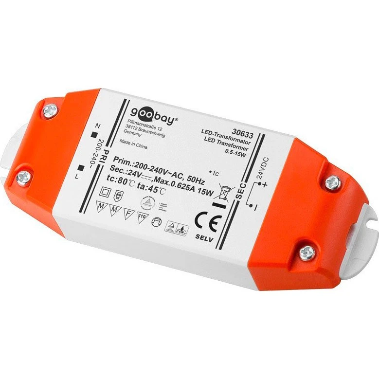 Goobay 30633 24Vdc/15W LED-strømforsyning, IP20, orange