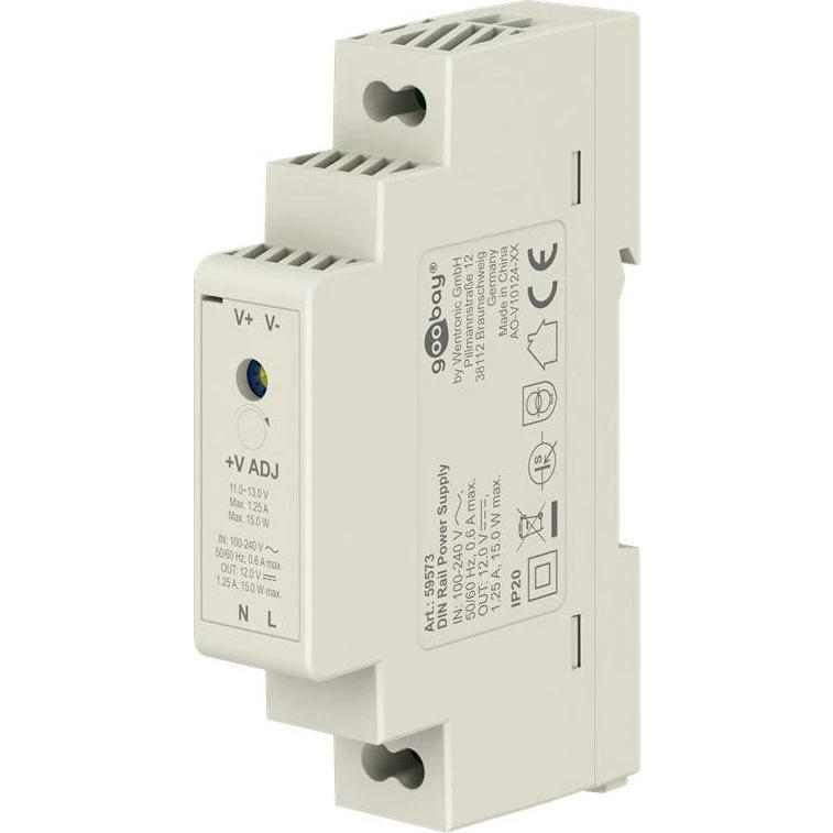 Goobay 12 V DC 15 W DIN-skinne strømforsyning, hvid