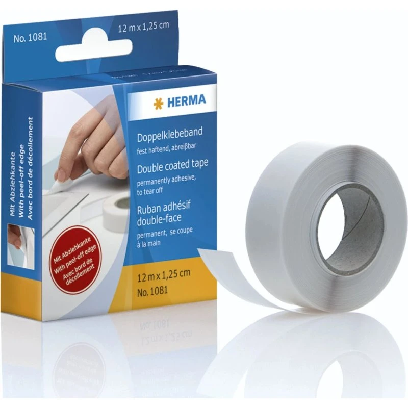 Herma 1081 Dobbeltsidet Tape, 16 mm x 12 m, Hvid/Transparent