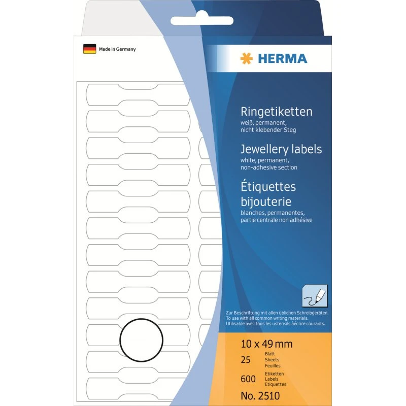 HERMA 2510 Smykkeetiketter 10x49 mm, Hvid Mat, 600 stk