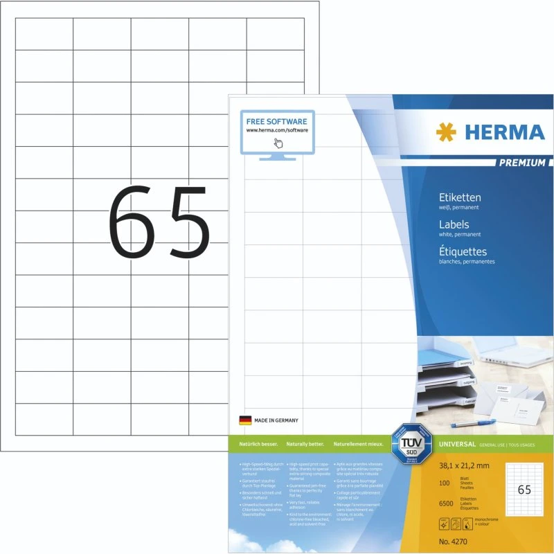 HERMA Premium Laminerede Etiketter 38,1 x 21,2 mm, 6500 stk.