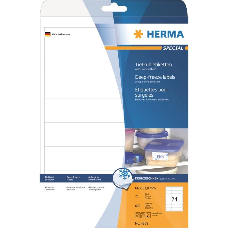 HERMA Special 4389 Hvid Dybfrostpapir, 66x33.8 mm, 600 stk