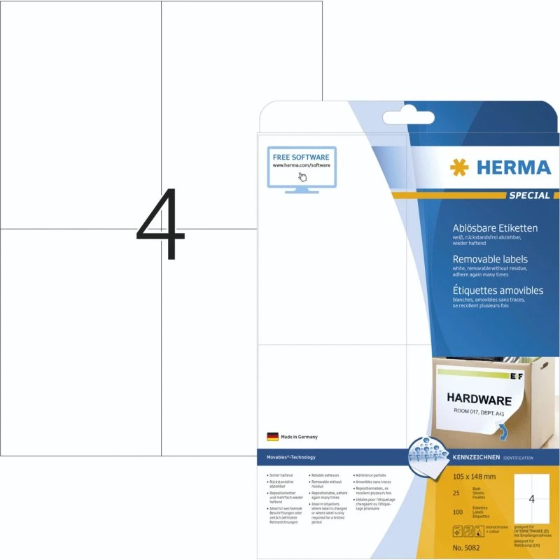 HERMA Special Etiketter A6, 100 stk, hvid, aftagelig