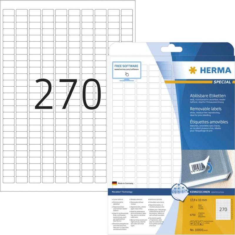Herma Movables Aftagelige Etiketter 17,8x10 mm, 6750 stk