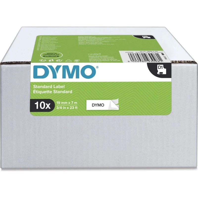 DYMO D1 Sort/Hvid Etikettape 19 mm, 10 ruller