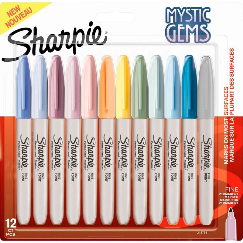 Sharpie Mystic Gems Permanent Markør, 12 farver, fin spids