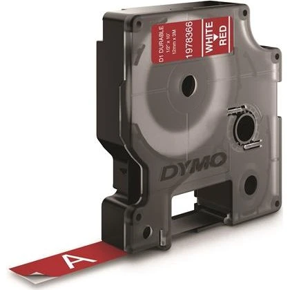 Dymo D1 Durable 12 mm x 3 m Hvid på Rød