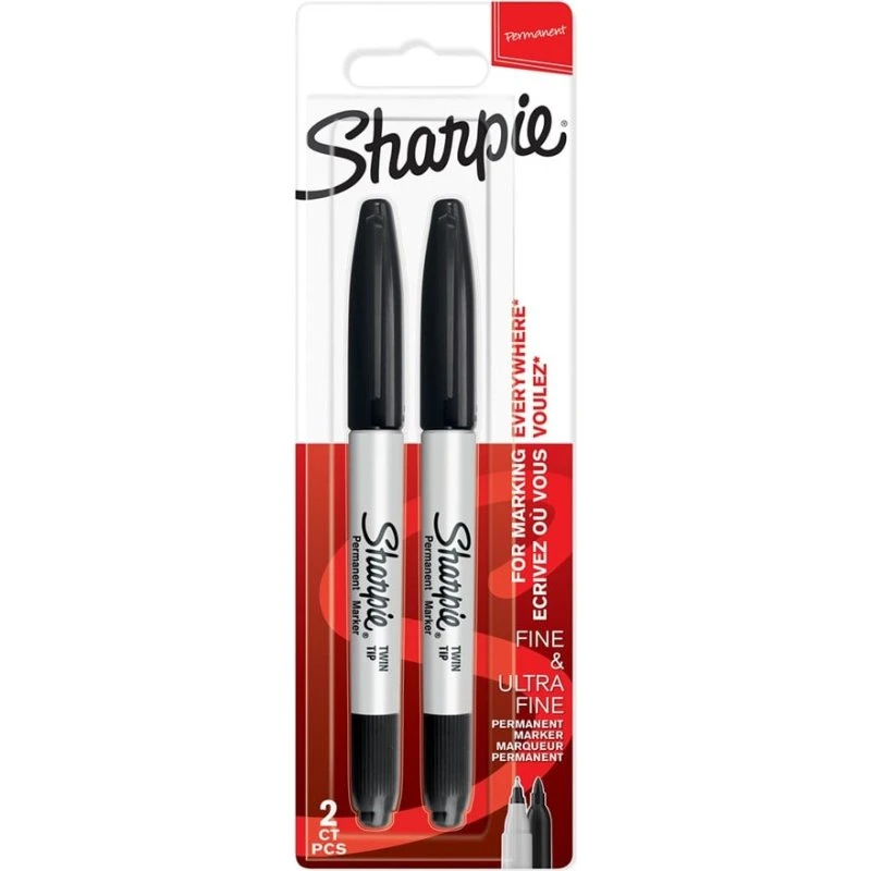 Sharpie Twin Tip Permanent Markers, Sort, 2 stk